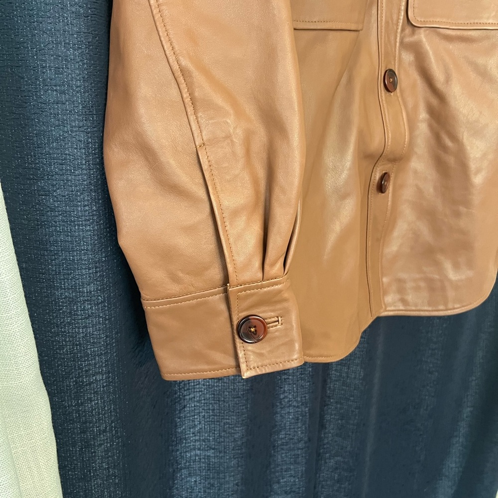 Brown Leather Button-Down Shacket - Picture 6 of 12